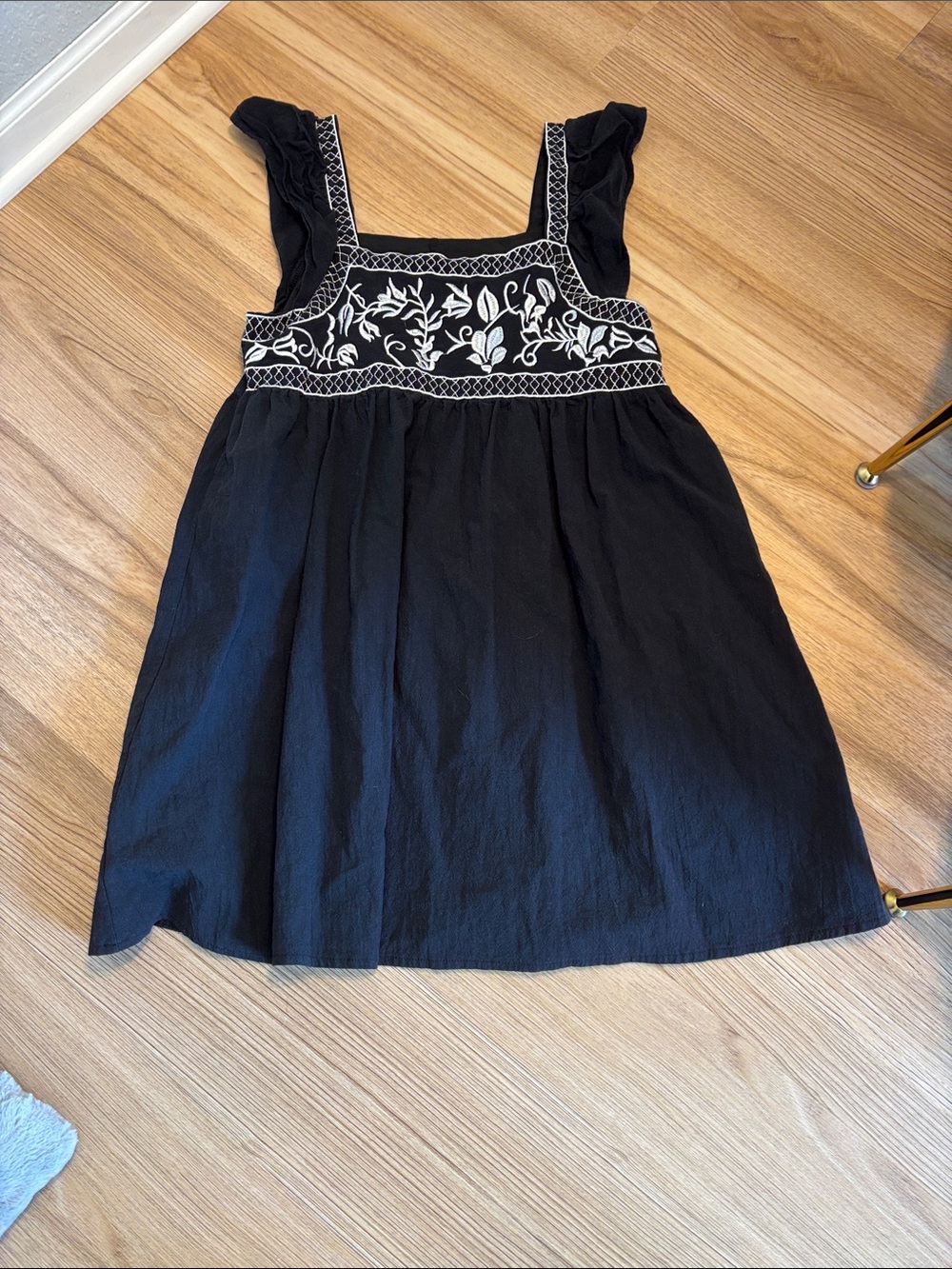 SHEIN Black Mini Dress with White Embroidered Bodice
